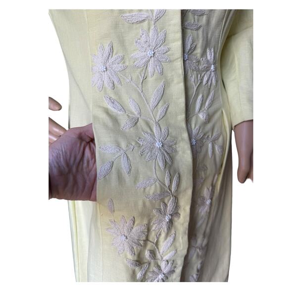 Anthropology Plenty Yellow Linen & White embroidered Beaded Coat size 6 - Picture 13 of 17